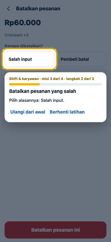 Langkah 2: Pilih alasannya: Salah input.