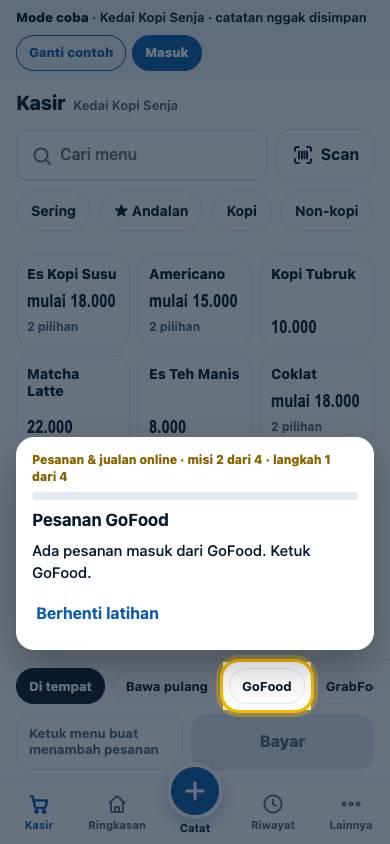 Langkah 1: Ada pesanan masuk dari GoFood. Ketuk GoFood.