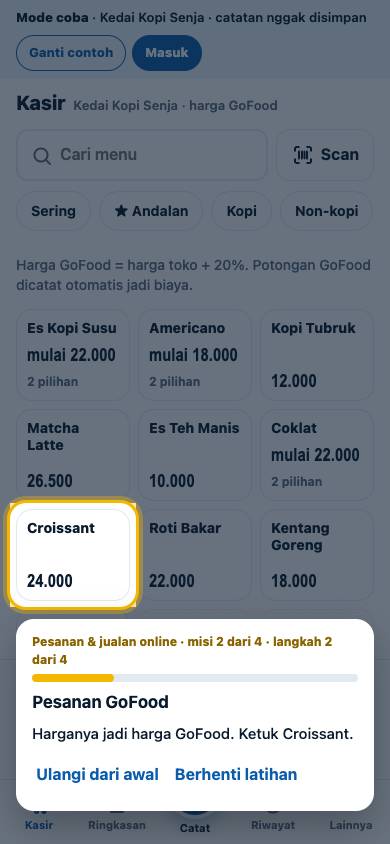 Langkah 2: Harganya jadi harga GoFood. Ketuk Croissant.