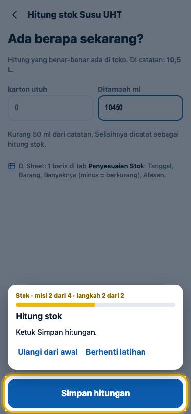Langkah 2: Ketuk Simpan hitungan.