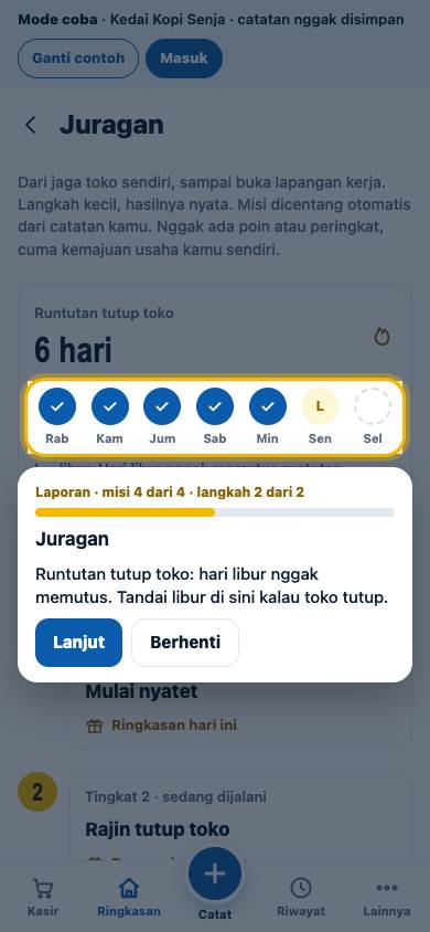 Langkah 2: Runtutan tutup toko: hari libur nggak memutus. Tandai libur di sini kalau toko tutup.