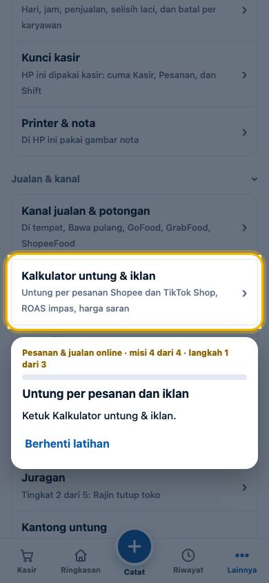 Langkah 1: Ketuk Kalkulator untung & iklan.