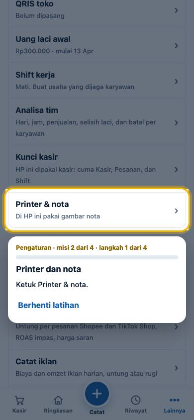 Langkah 1: Ketuk Printer & nota.
