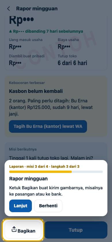 Langkah 3: Ketuk Bagikan buat kirim gambarnya, misalnya ke pasangan atau ke bank.