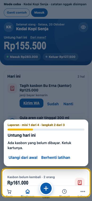Langkah 2: Ada kasbon yang belum dibayar. Ketuk kartunya.