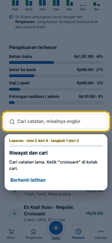 Langkah 1: Cari catatan lama. Ketik "croissant" di kotak cari.