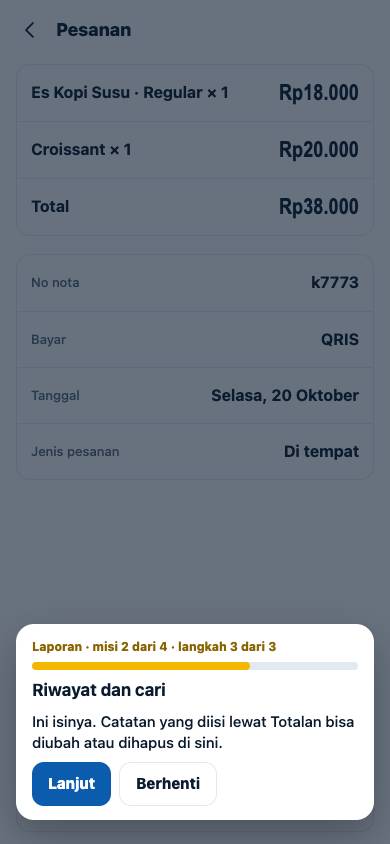 Langkah 3: Ini isinya. Catatan yang diisi lewat Totalan bisa diubah atau dihapus di sini.