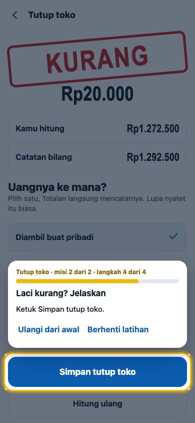 Langkah 4: Ketuk Simpan tutup toko.