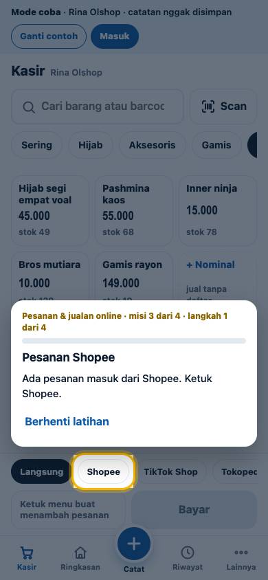 Langkah 1: Ada pesanan masuk dari Shopee. Ketuk Shopee.