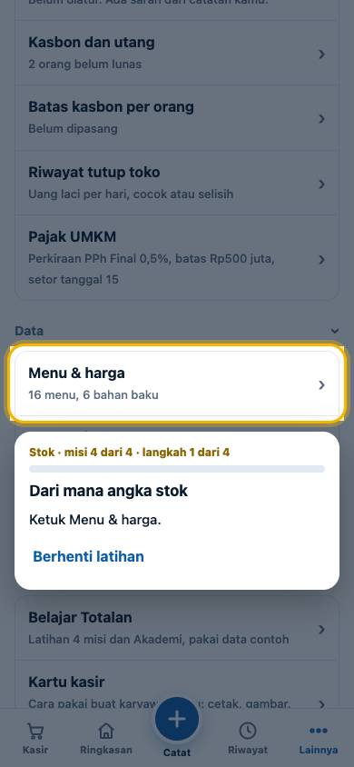 Langkah 1: Ketuk Menu & harga.